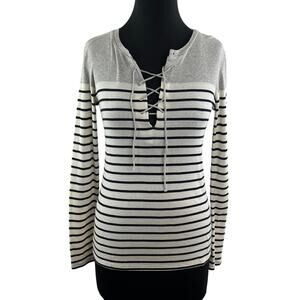 MAJESTIC FILATURES Lace Up Gray Deluxe Tee Shirt Long Sleeve Stripe Size 1 RARE